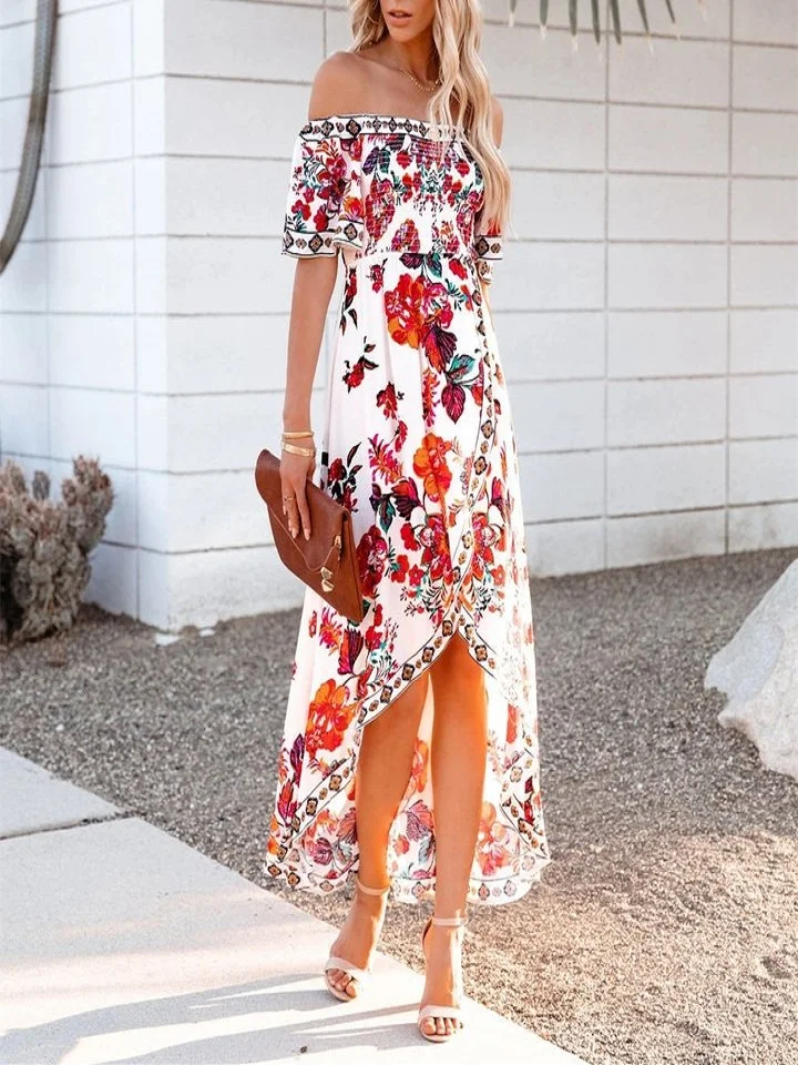 Irregular Dress with Shoulder Print