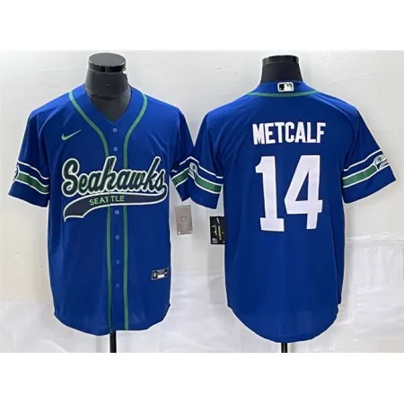 Men's Seattle Seahawks #14 DK Metcalf  Royal Throwback Cool Base Stitched Baseball Jersey