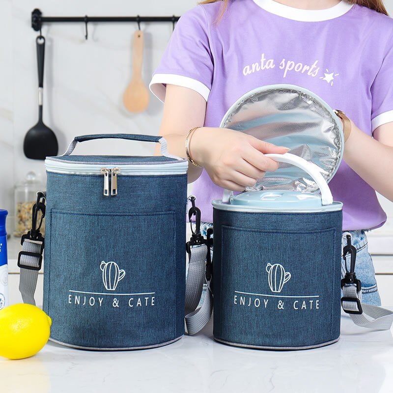Large-capacity Portable Lunch Bag 2022 New Fresh-keeping Thickened Lunch Box Bag Round Barrel Aluminum Foil Insulation Bag US Mall Lifes
