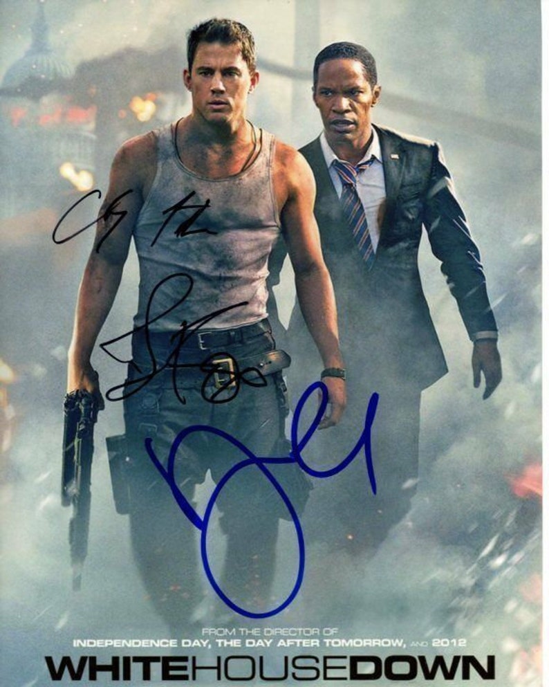 Channing tatum jamie foxx maggie gyllenhaal signed white house down 8x10 Photo Poster painting