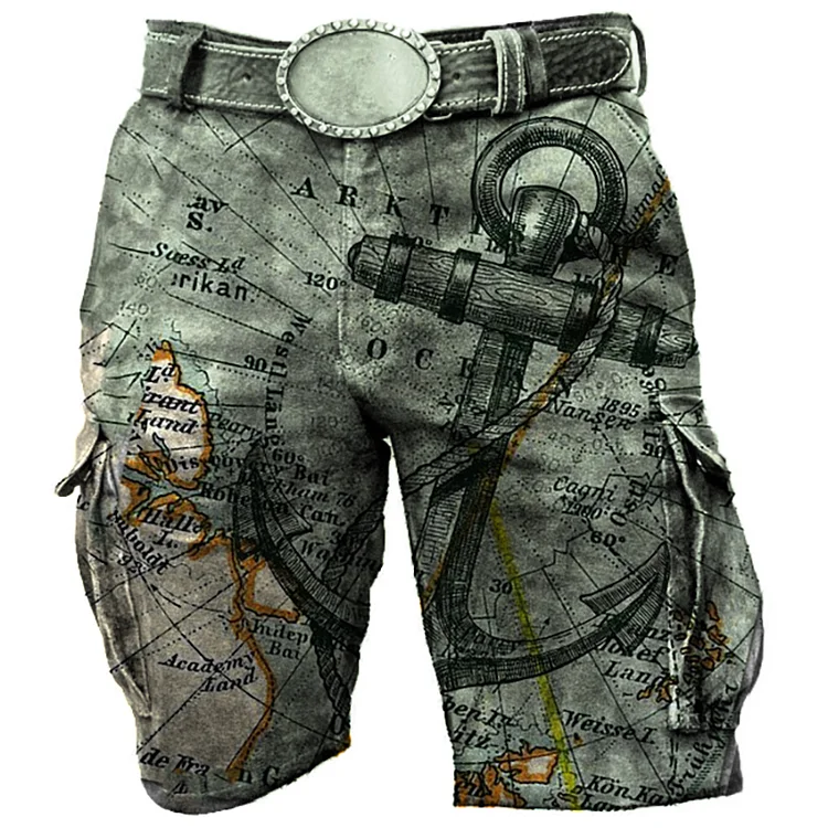 Men's Outdoor Tactical Map Nautical Tactical Print Shorts