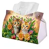 Twin Kittens Bloom DIY PULeather Diamond Painting Tissue Box for Adults Beginners Large Size Diamond Art Paper Storage Holder for Living Room Bathroom Table Decor