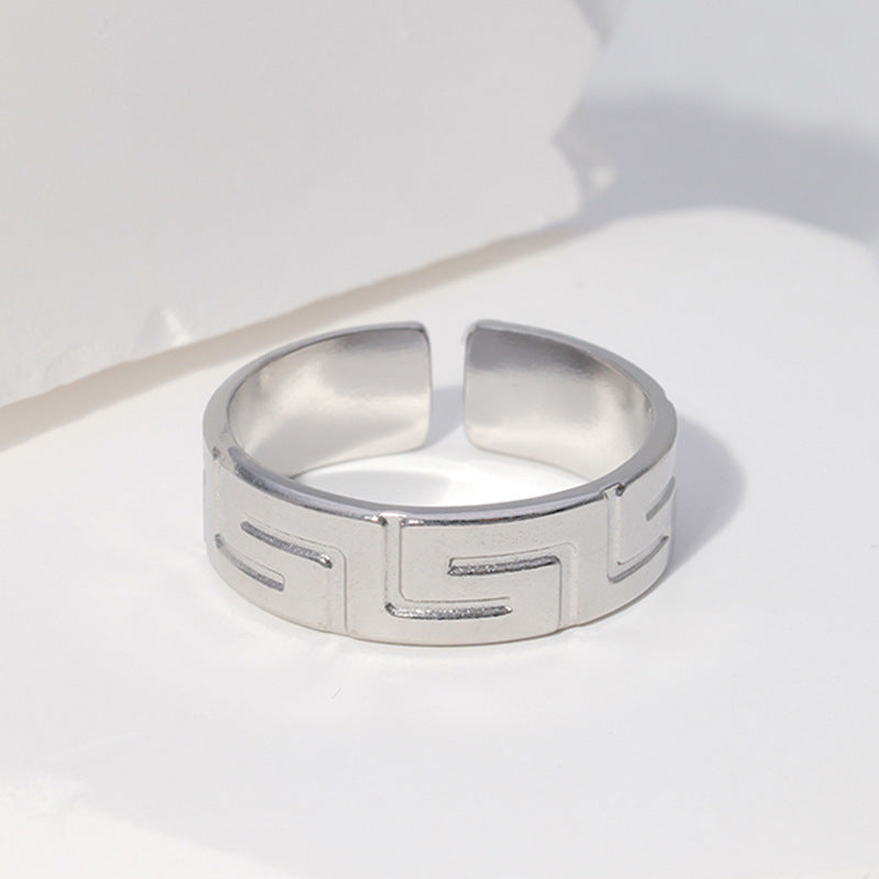 Women Minimalist Stripe Ellipse Leaf Stainless Steel Rings