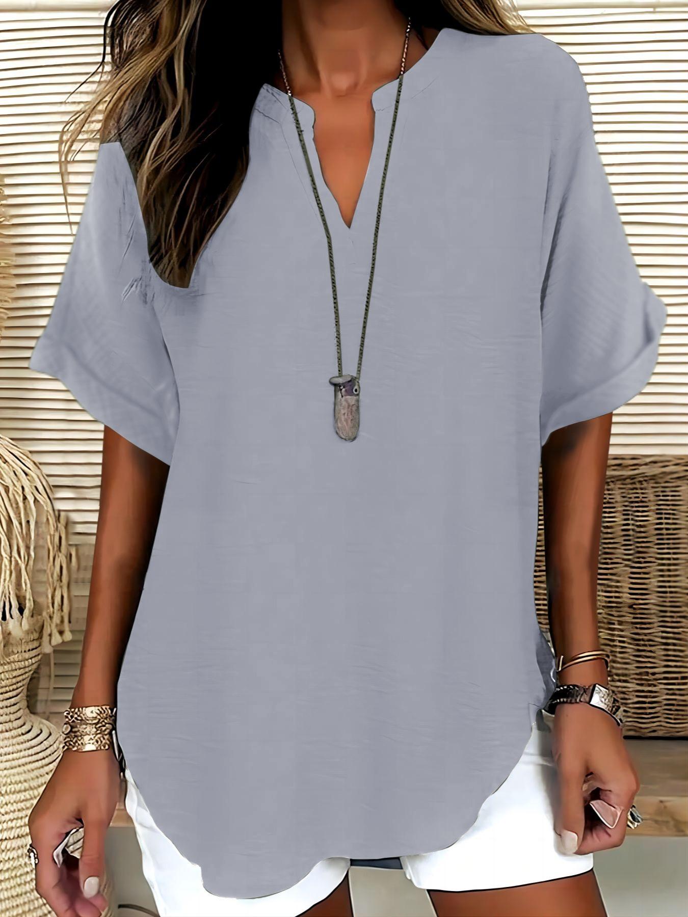 Women's Plain Short Sleeve Blouse, Shirts, Casual Solid Color Top for Daily Wear, Ladies Clothes for All Seasons