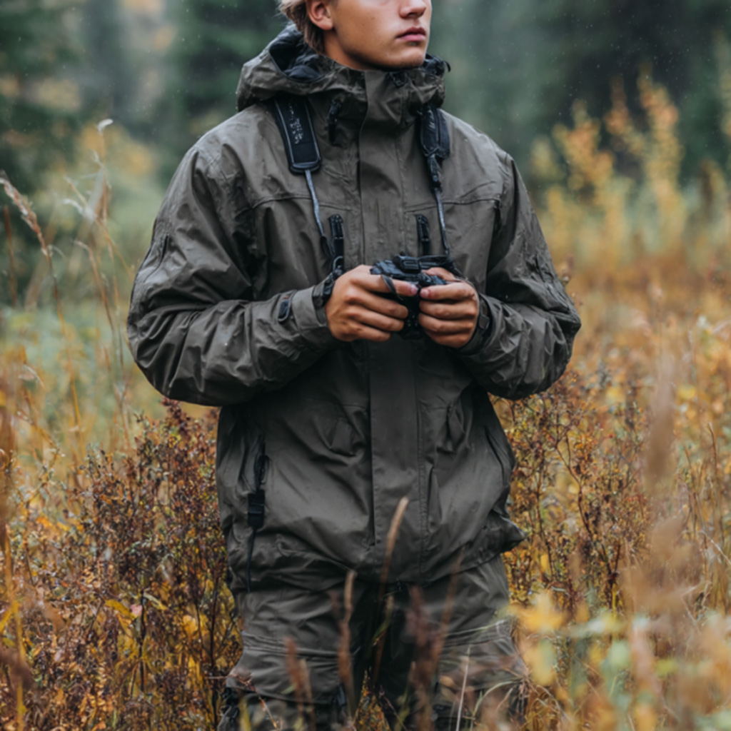 Outdoor Adventure In Olive Green Jacket