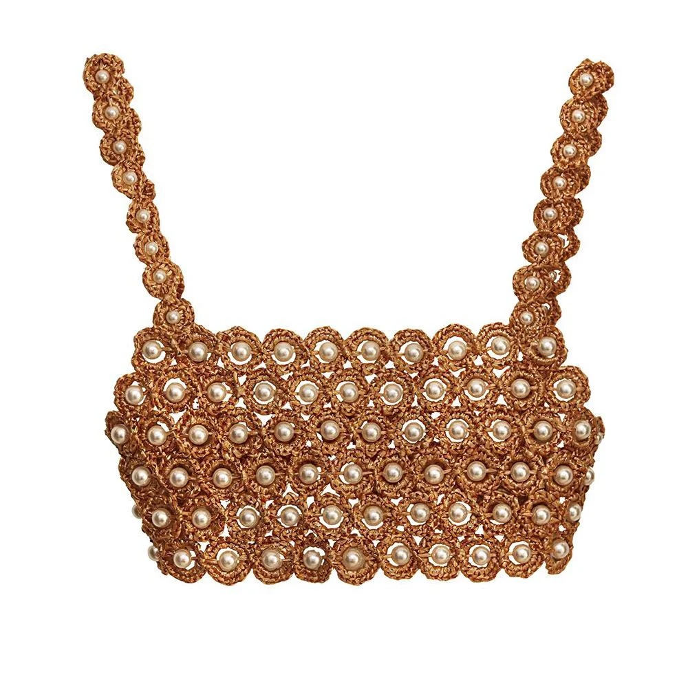 Adjustable Handmade Pearl Weave Cropped Camisole
