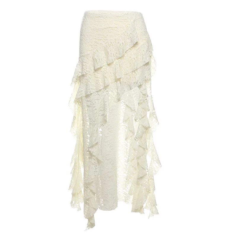 Churchf New Women's Dress Of Autumn 2024 Unique Design Black Lace Wave Rfolded Half-Body Dress