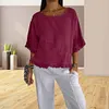 Gioiacombo&trade; Top da donna girocollo a mezza manica in cotone e lino