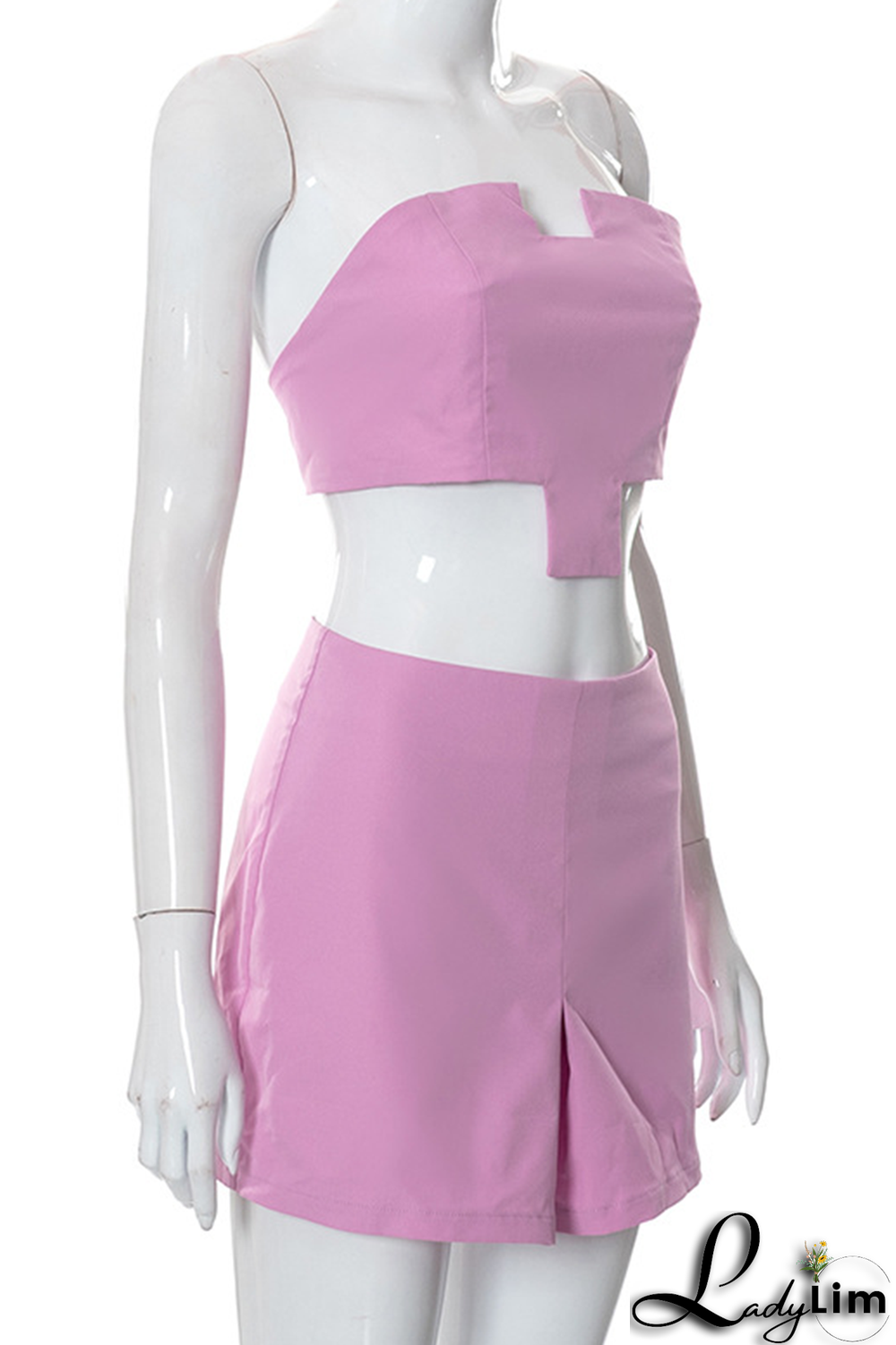 White Sexy Solid Patchwork Strapless Sleeveless Two Pieces