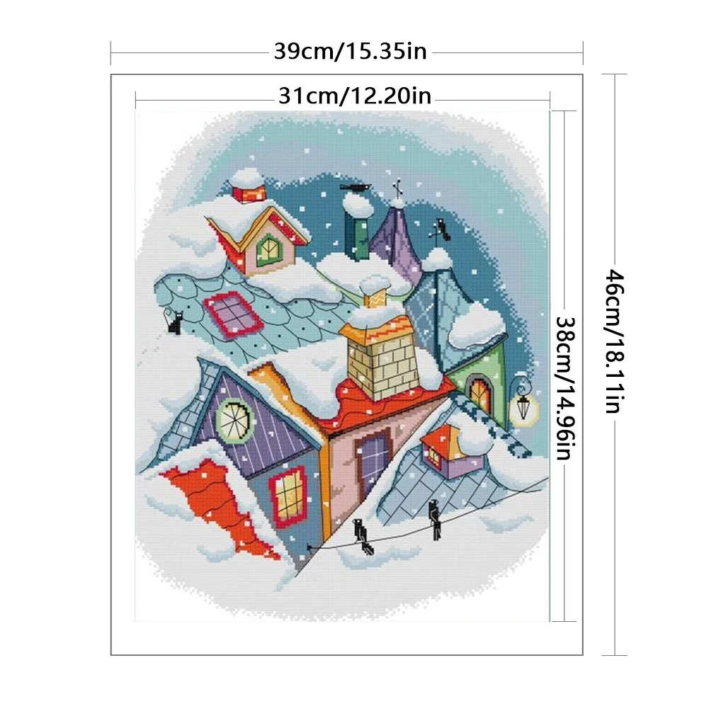 DIY Stamped Cross Stitch 14CT Full Embroidery 39*46cm - Snow On The Roof