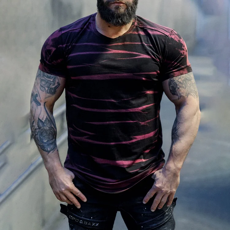 Men'S Plus Size Wash Blood Vessel Wine Red T-Shirt