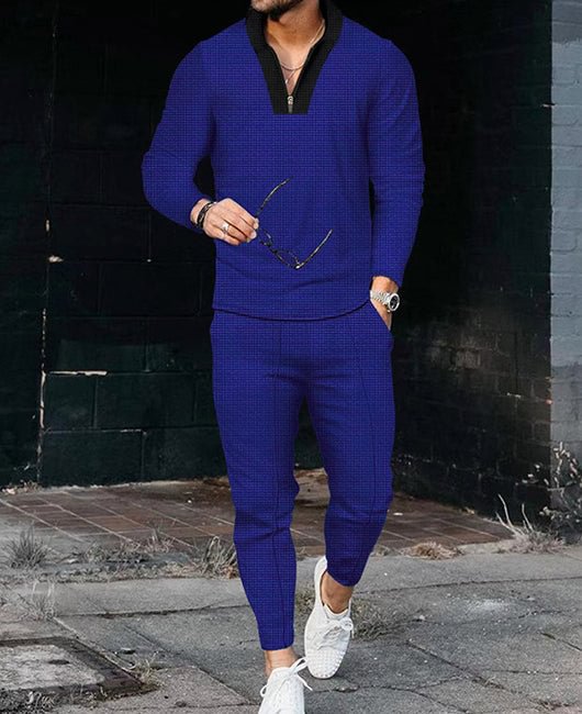 Fashion Half Zip Contrast Collar Shirt & Pants Set