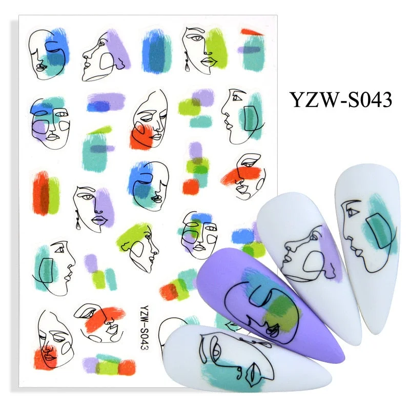 Sexy Lady Shaped Fashion Nail Sticker Geometric Abstract Line Nails Inspired Decals Art 3D Adhesive Sliders Manicure Accessory-Nail Inspo
