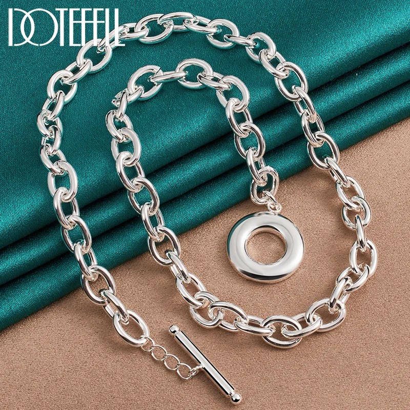 DOTEFFIL 925 Sterling Silver 18 Inch Original Base Chain Necklace OT Buckle For Women Man Jewelry