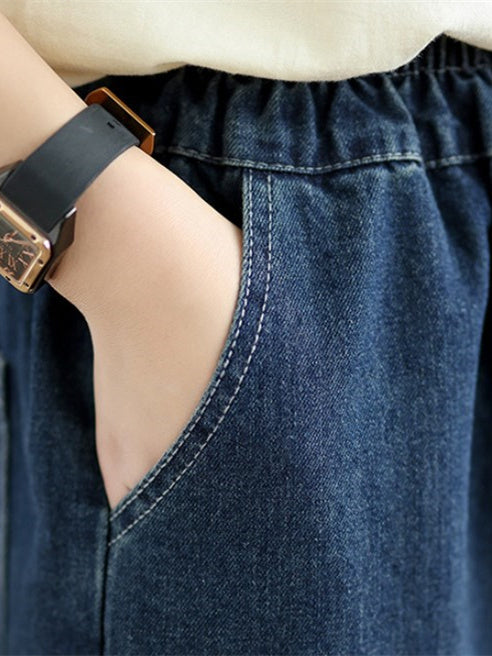 Women Half Sleeve V-neck Solid Color Dress