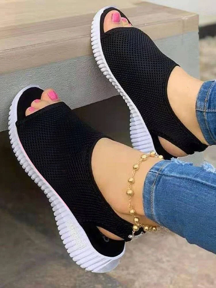 Summer Women Shoes 2021 Mesh Fish Platform Shoes Women's Closed Toe Wedge Sandals Ladies Light Casual Sandals Zapatillas Muje
