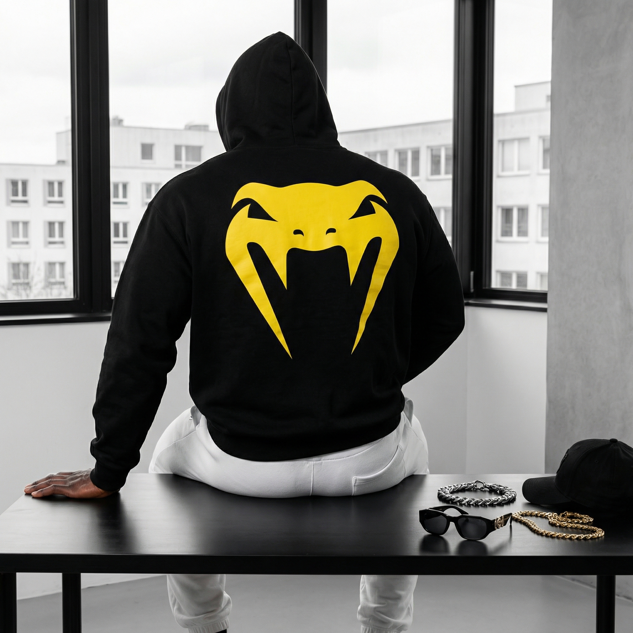 Men's Glow-in-the-Dark Reflective Boxing Print Hoodie