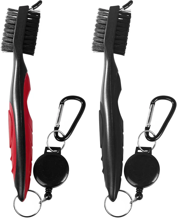 OBTANIM 2 Pack Golf Club Brush Groove Cleaner Tools with Retractable Zip-line Aluminum Carabiner for Golf Club Bag Accessories