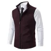 💥2025 New Arrivals!Men's Solid Color Vest Jacket, Men's Casual Stand-up Collar Sleeveless Knitwear