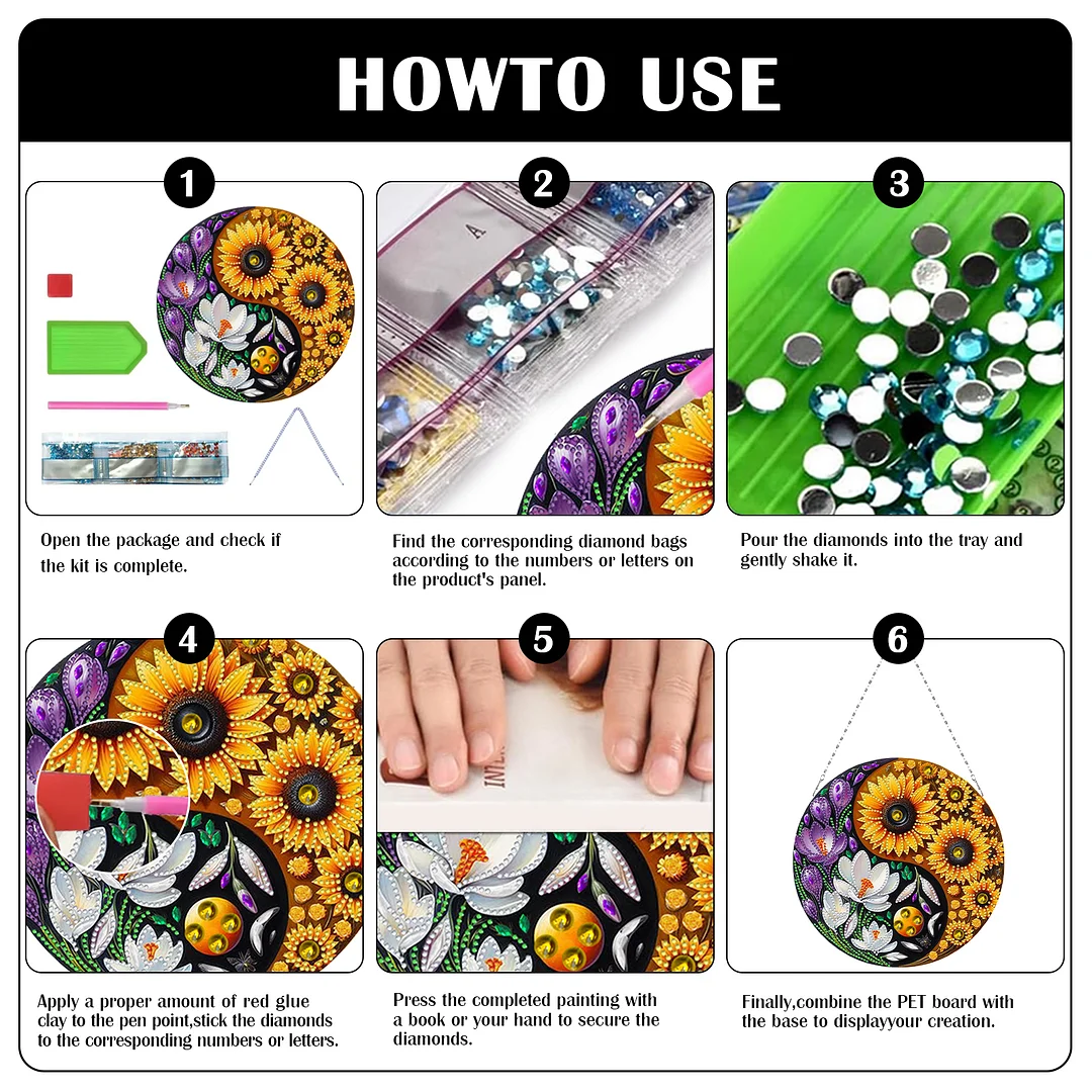 Flower Yin Yang 2D Flat DIY Diamond Painting Set Diamond Art Pendant Home Decor