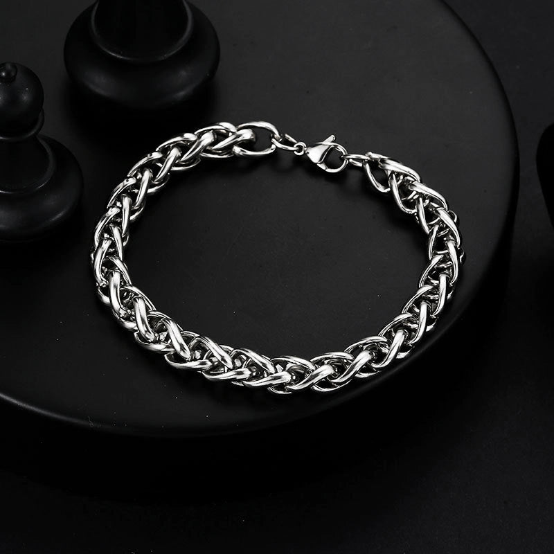 Street Hipster Domineering Punk Hip-hop Bracelet Titanium Steel Men’s Raw Retro Stainless Steel Thick Chain Bracelet