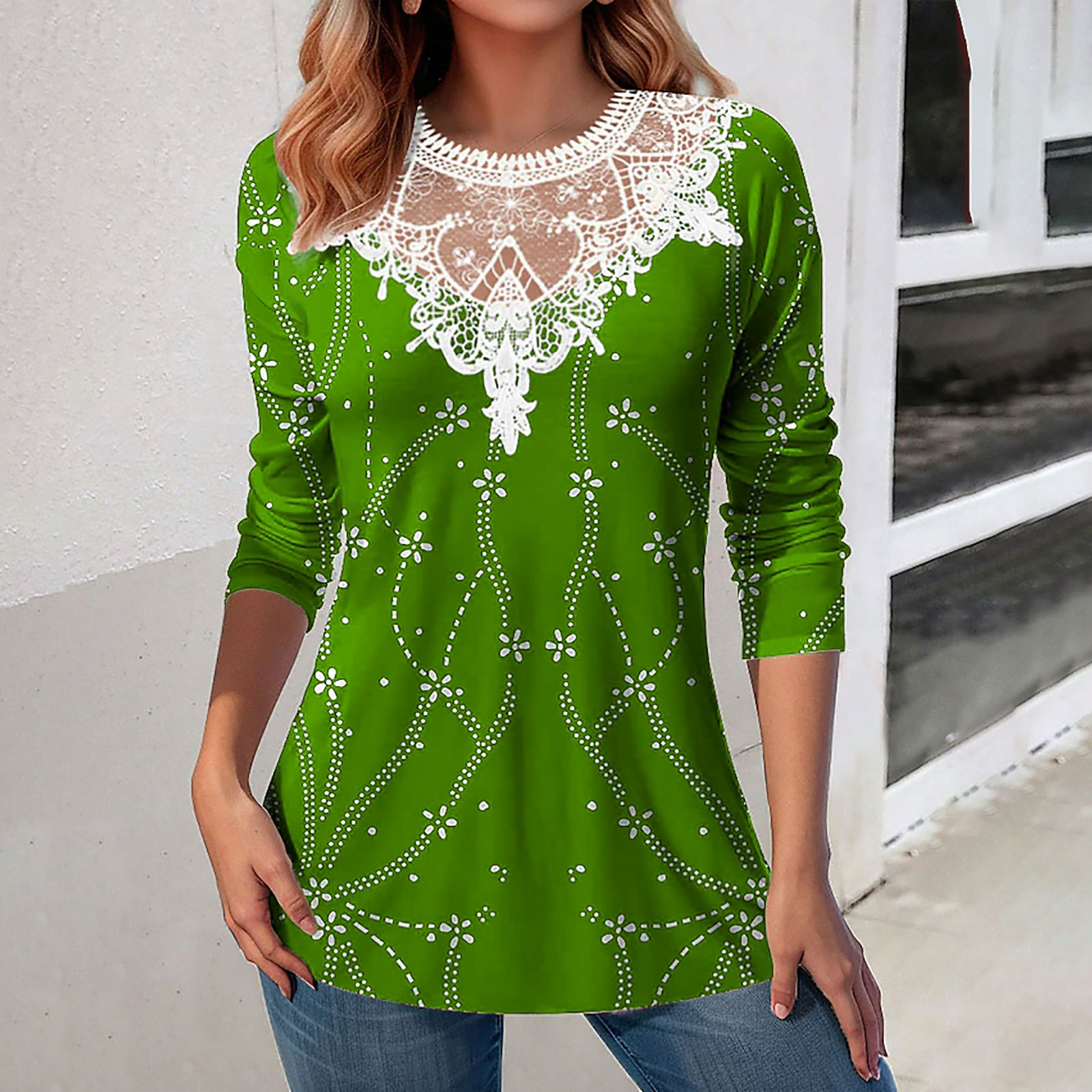 Mature Ladies Casual Printing Loose Tunic Top
