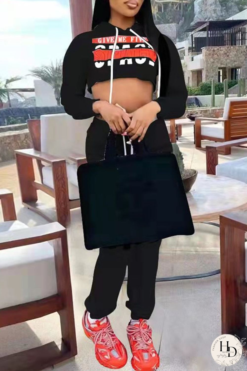 White Fashion Casual Print Basic Hooded Collar Long Sleeve Two Pieces