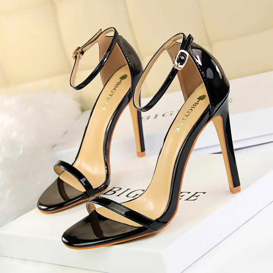 Colourp Colourp Fashion Simple Open-Toe With High Heels Patent Leather Sexy Sandals