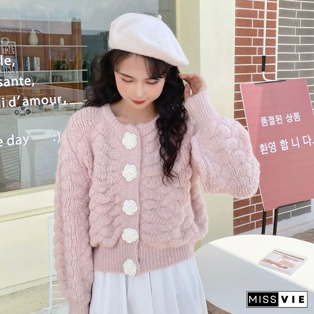 Fashion Flowers Cardigan Knitted Sweater