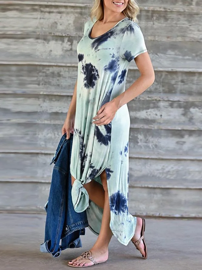 Women Half Sleeve V-neck Solid Color Dress