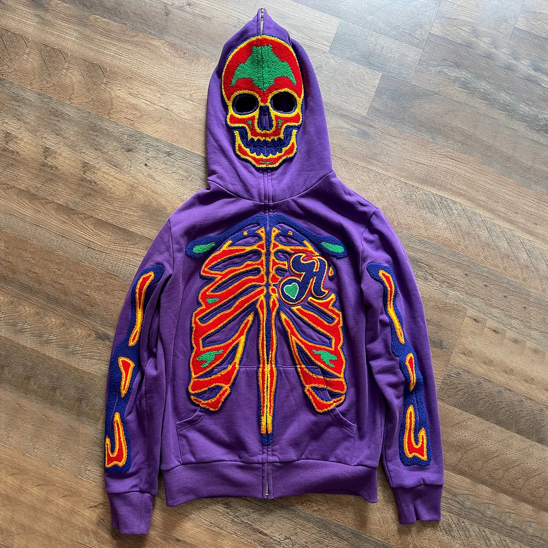 Street Style Skull Long Sleeve Full Zip Sweatshirt