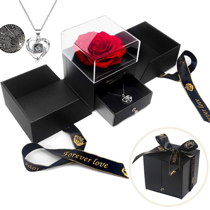 Vangogifts Eternal Preserved Real Rose with Copper Necklace Set | Best Gift for MOM,Wife,Girlfriend