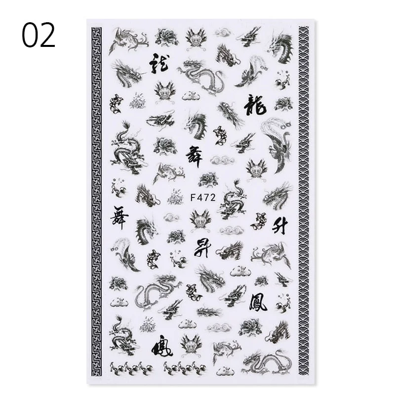 1 Pc Black Snake 3D Nail Stickers for Nails Geometry Animal Texture Design Manicure Dragon Nail Art Decals Sliders DIY Decor-Nail Inspo