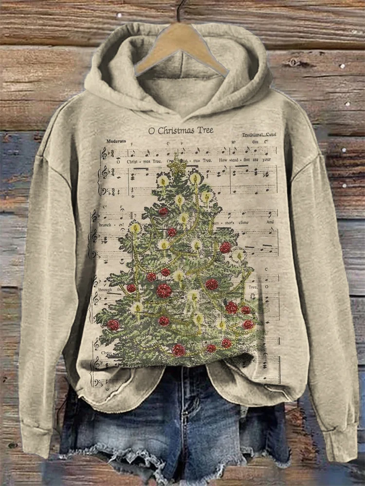Comstylish Vintage O Christmas Tree Sheet Music Hoodie