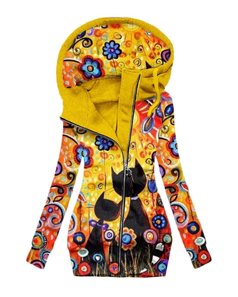 Women's Daily Vintage Print Hoodie-081611