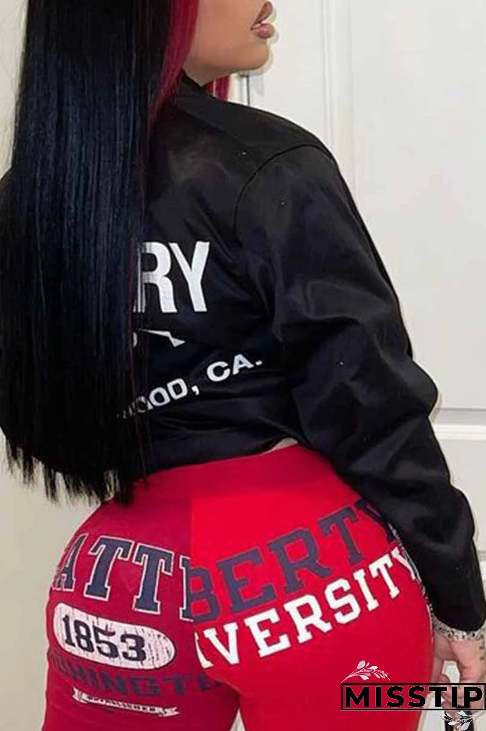 Black Street Print Letter Turndown Collar Outerwear