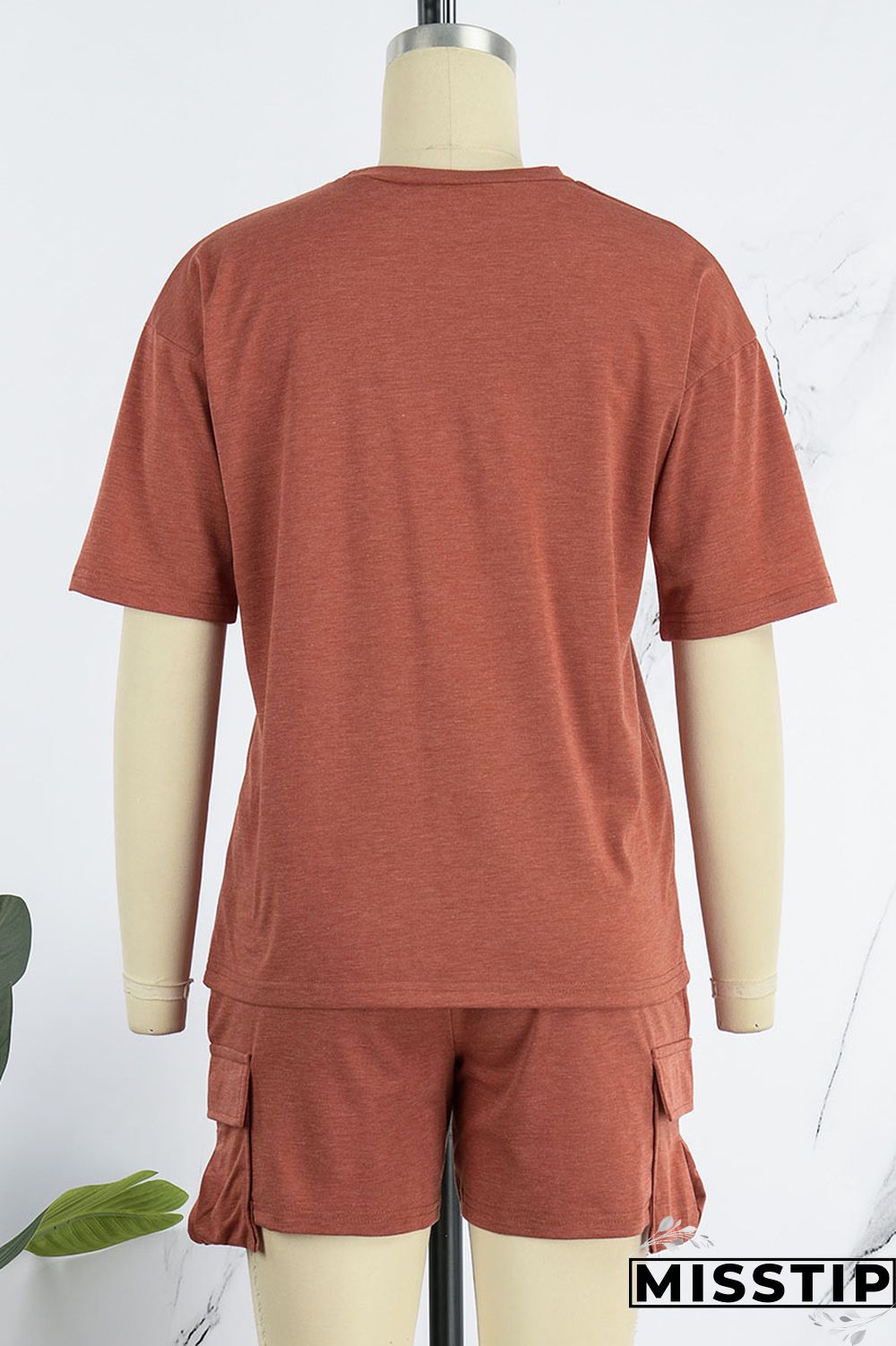 Orange Red Casual Solid Patchwork O Neck Short Sleeve Two Pieces