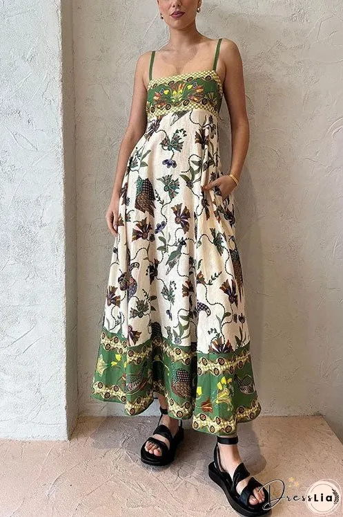 Meridress Spaghetti Strap Empire Waist Unique Print Swing Maxi Dress
