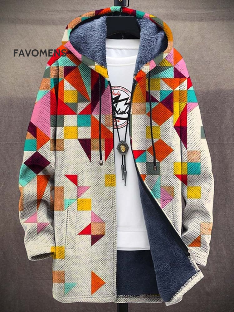 Men’s Plush Thick Loose Long-Sleeved Coat Cardigan Colorful / M