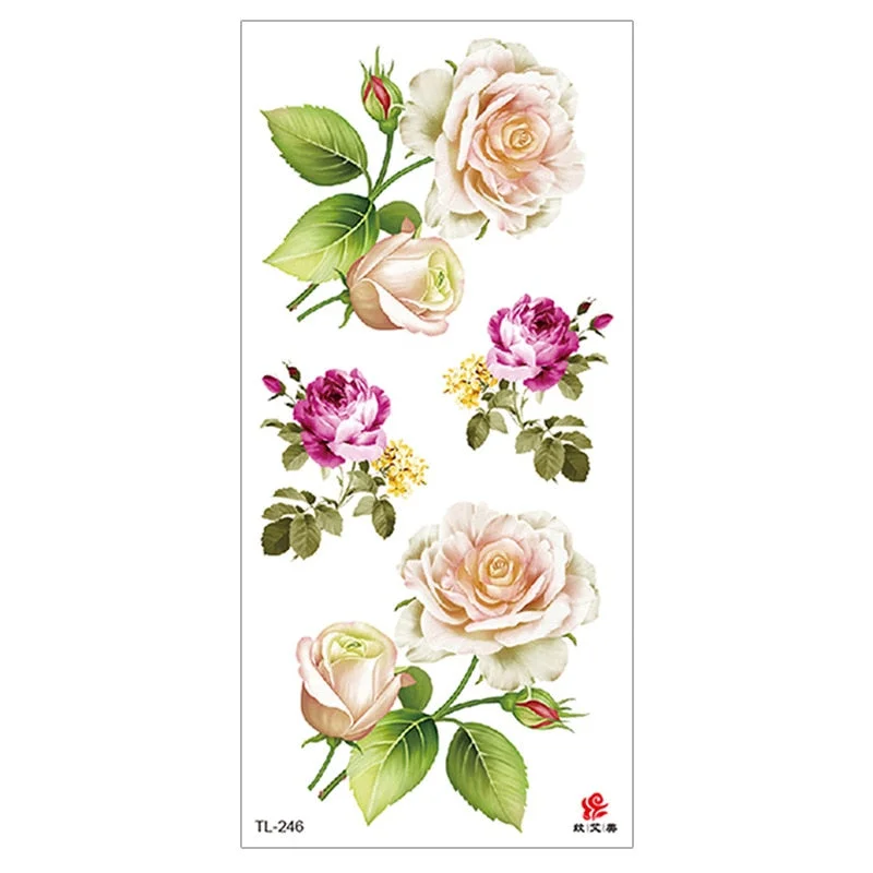 Peony Rose Temporary Tattoo Stickers,Women Body Art Tattoo,Girl Back Breast Arm Leg Red Blue Pink Flower Fake Tatoos