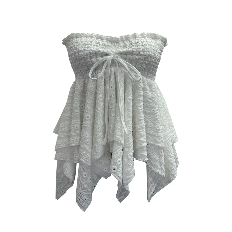 Nigikala Nigikala Shooting Holiday Wind Bra Strap With Bow Irregular Dress Loose Thin Short Sleeveless Top 9568