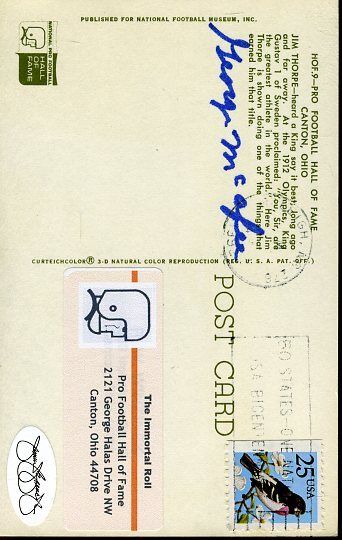 George Mcafee Hof Signed Jsa Cert Sticker Postcard Authentic Autograph