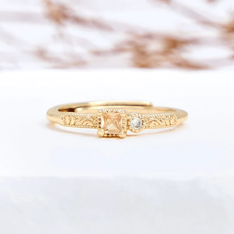 Olivenorma Simple Square Cut Citrine White Zircon Ring