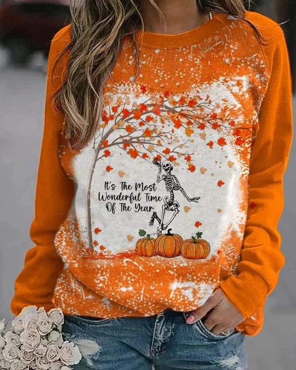 Autumn It's The Most Wonderful Time Of The Year Print Sweatshirt - Orange