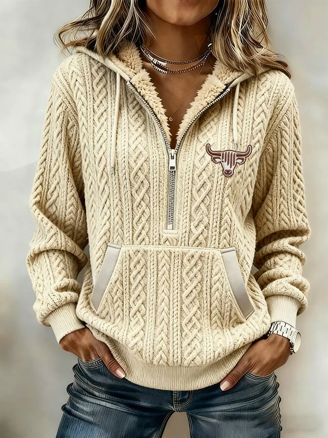 Women's Retro Western Style Zip-Up Hoodie 