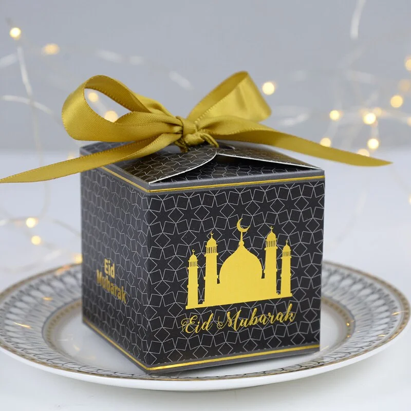 10pcs Eid Mubarak Candy Boxes Ramadan Kareem Decoration Paper Gift Box Islamic Muslim Party Supplies Eid al-Fitr Hajj Mabrour