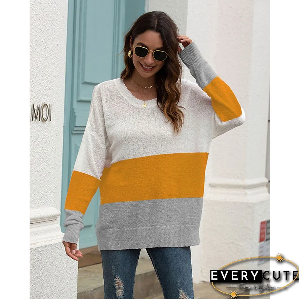 Yellow Colorblock Drop Shoulder Knit Sweater