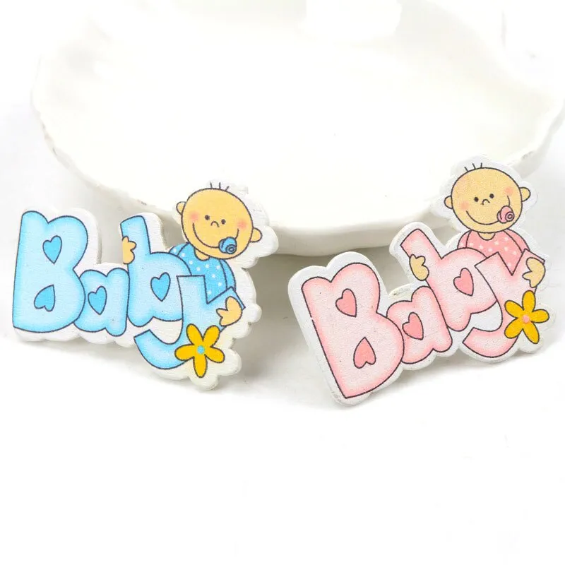 Blue/Pink Baby Series Pattern Scrapbooking Craft DIY Wood For Handmade Sewing Home Kids Birthdays Party Decorations 20pcs 35mm
