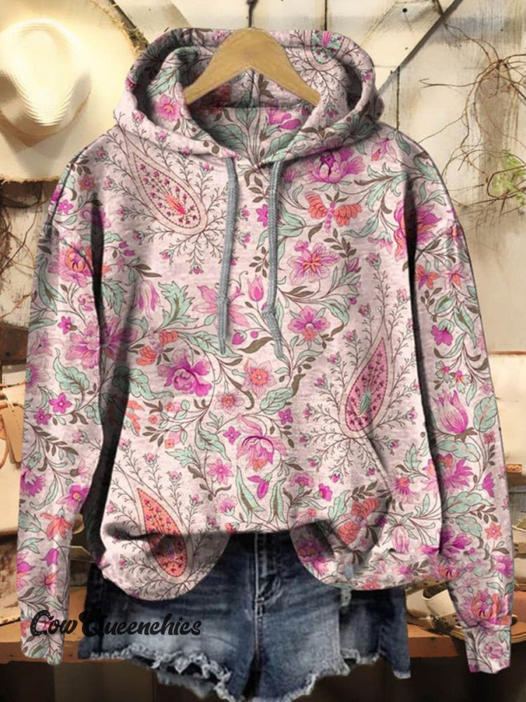 Retro Paisley Floral Print Casual Hoodie Sweatshirt Multicolor / S