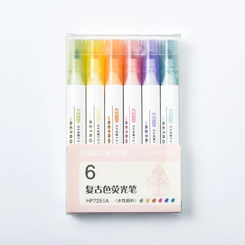6pcs/set Highglighter Marker Pen Vintage/Macaron/Morandi Color Higlighters for Journaling Doodling Coloring Painting Marking